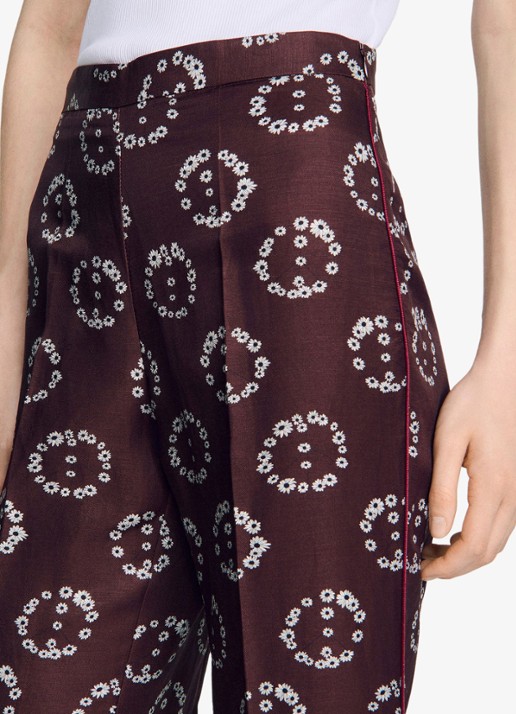 Sandro High waist flared broek in linnenblend met bloemenprint - detail 4 bruin