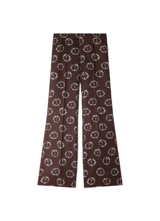 Sandro High waist flared broek in linnenblend met bloemenprint - voorkant 5 bruin