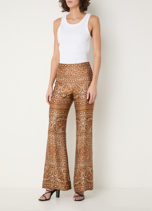 Sandro High waist flared broek met print - voorkant 2 bruin
