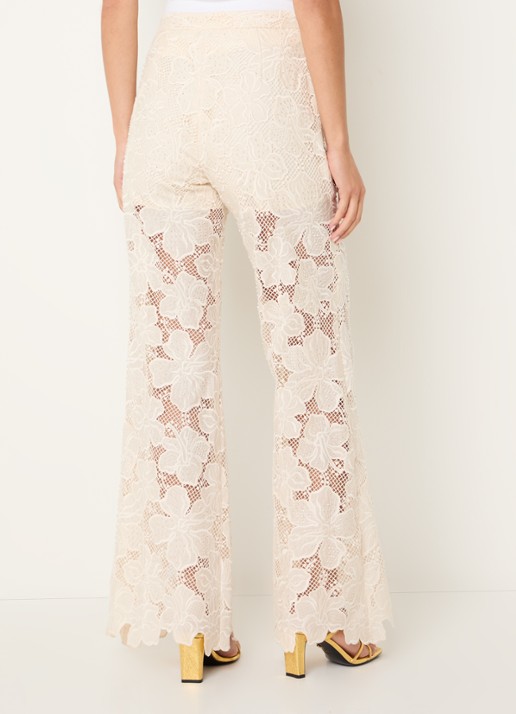 Sandro High waist flared fit broek met broderie - achterkant beige