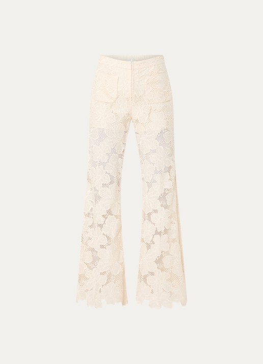 Sandro High waist flared fit broek met broderie - voorkant 2 beige