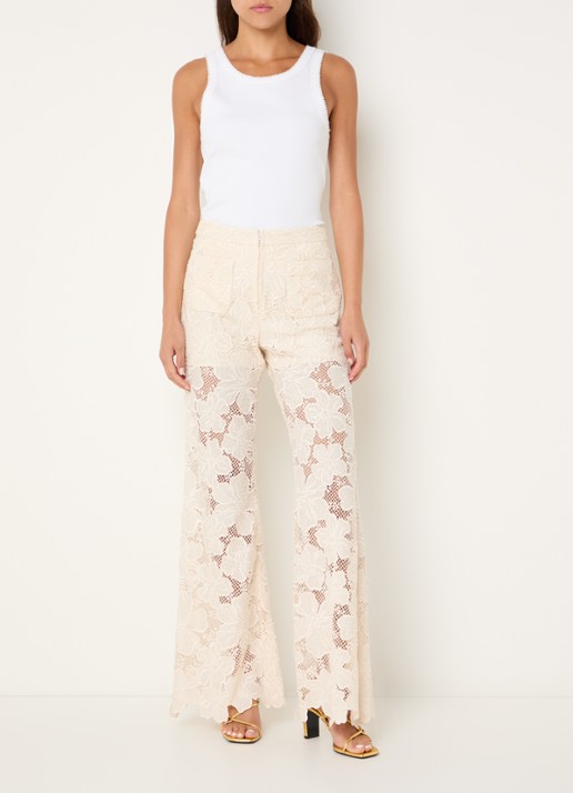 Sandro High waist flared fit broek met broderie - voorkant 3 beige