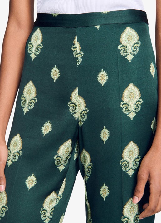 Sandro High waist flared fit broek met paisley print - detail 4 groen