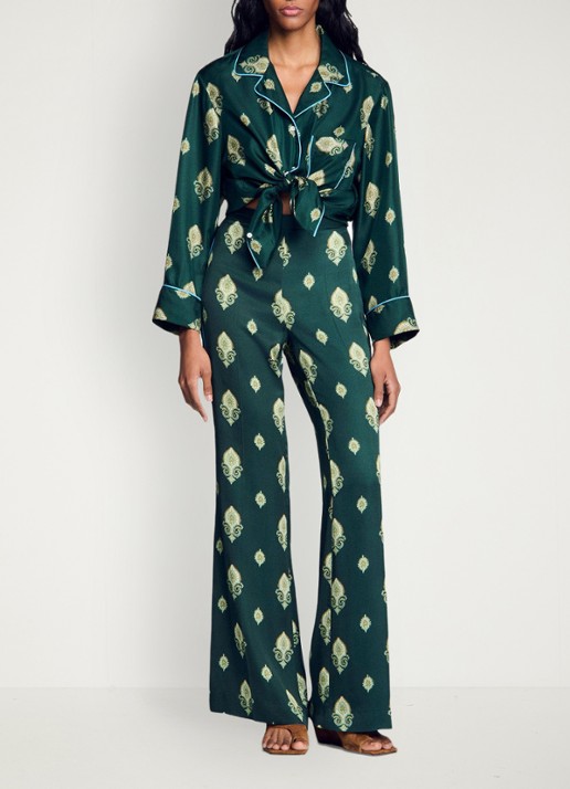 Sandro High waist flared fit broek met paisley print - voorkant 7 groen