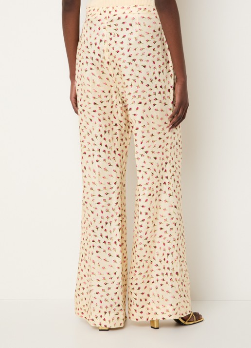 Sandro High waist flared fit pantalon in linnenblend met bloemenprint - achterkant lichtgeel
