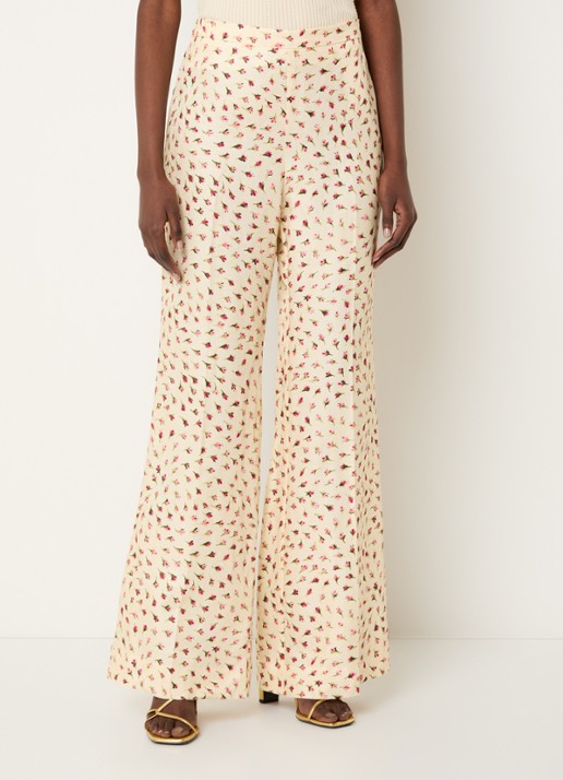 Sandro High waist flared fit pantalon in linnenblend met bloemenprint