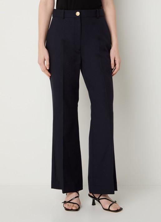 Sandro High waist flared fit pantalon van scheerwol met steekzakken