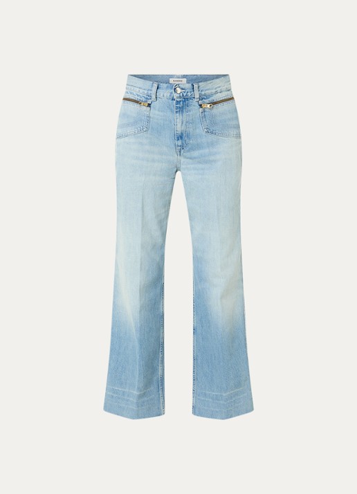Sandro High waist flared jeans met lichte wassing - voorkant indigo