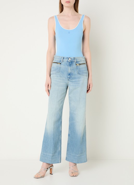 Sandro High waist flared jeans met lichte wassing - voorkant 2 indigo