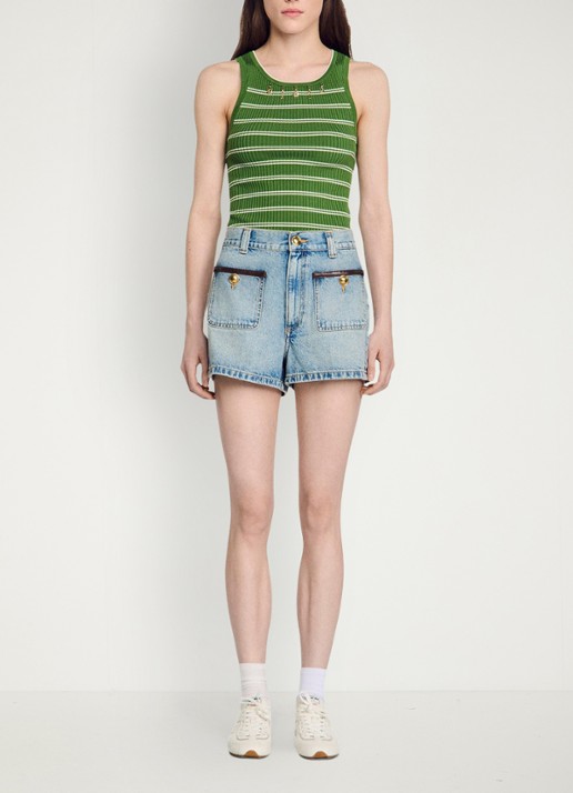 Sandro High waist korte breoek van denim met opgestikte zakken - detail 4 blue jean / blauw