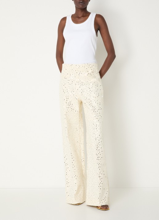 Sandro High waist loose fit broek met pailletten - voorkant 3 beige