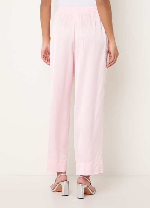 Sandro High waist loose fit broek van satijn met koord - achterkant lichtroze