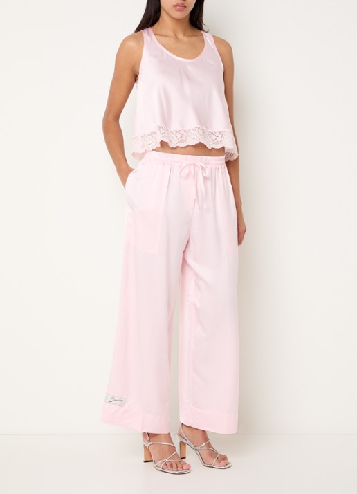 Sandro High waist loose fit broek van satijn met koord - voorkant 3 lichtroze