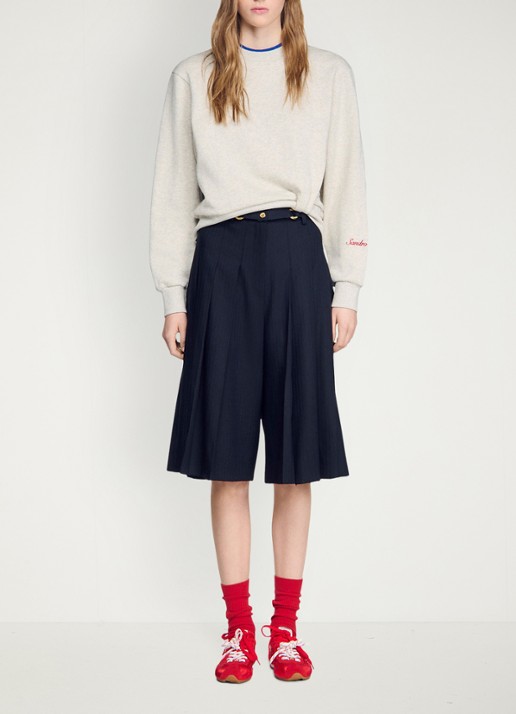 Sandro High waist loose fit korte broek met plooien en afneembare riem - detail 3 donkerblauw
