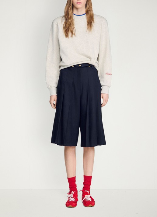 Sandro High waist loose fit korte broek met plooien en afneembare riem - detail 6 donkerblauw