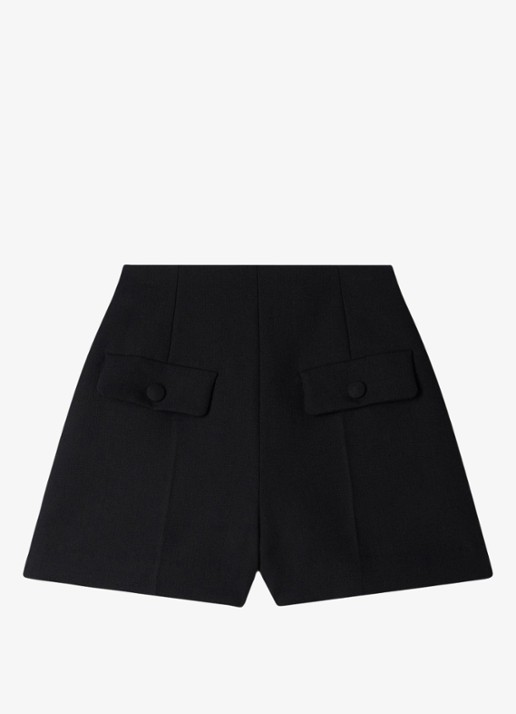 Sandro High waist loose fit korte broek van wol - voorkant 6 zwart