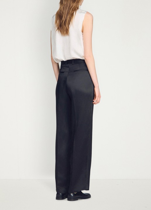 Sandro High waist loose fit pantalon van satijn - achterkant 6 zwart