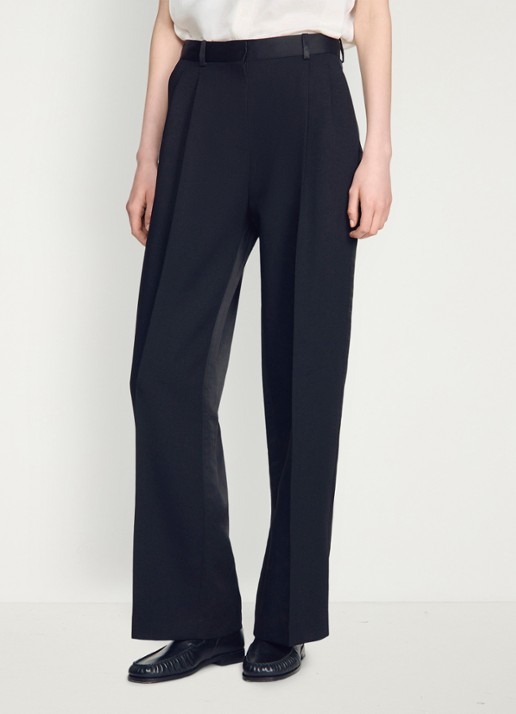 Sandro High waist loose fit pantalon van satijn - detail 3 zwart