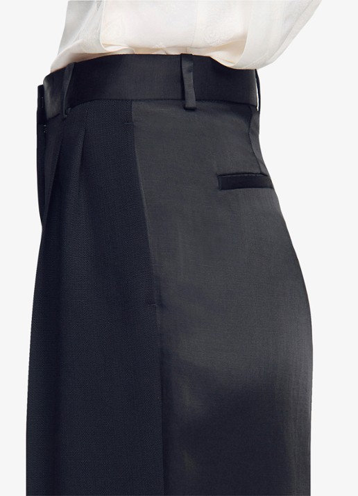 Sandro High waist loose fit pantalon van satijn - detail 4 zwart