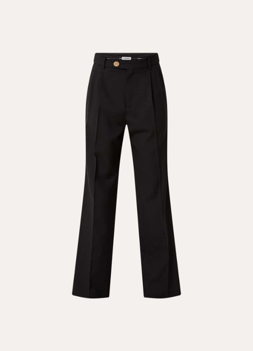 Sandro High waist loose fit pantalon van wol met persplooi - voorkant zwart