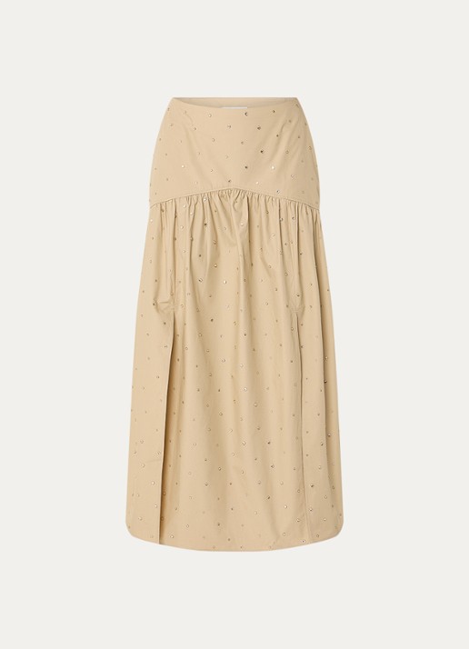Sandro High waist maxi rok met studs - voorkant beige