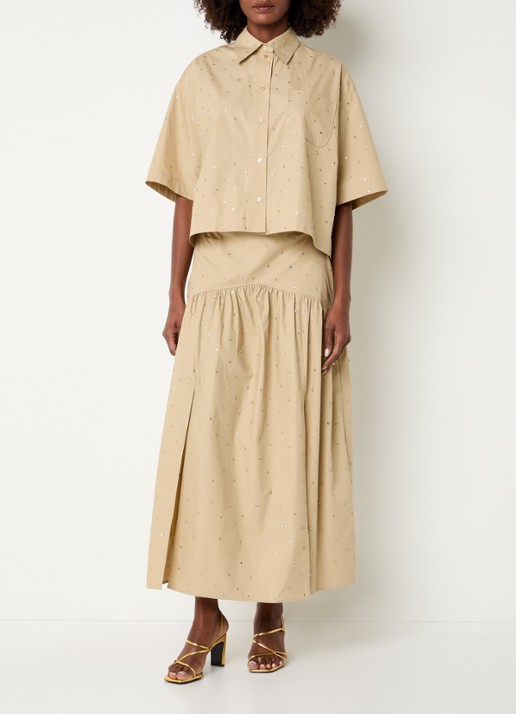Sandro High waist maxi rok met studs - voorkant 2 beige