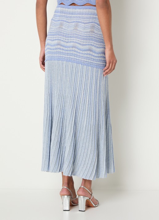 Sandro High waist midi rok met streepprint - achterkant 4 lichtblauw