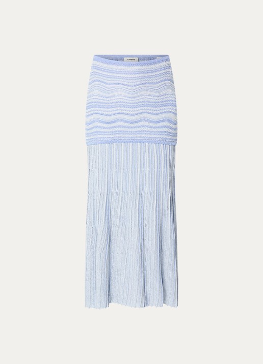 Sandro High waist midi rok met streepprint - voorkant lichtblauw