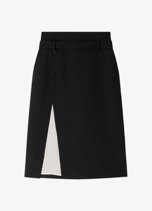 Sandro High waist midi rok van wol met split - voorkant 5 zwart