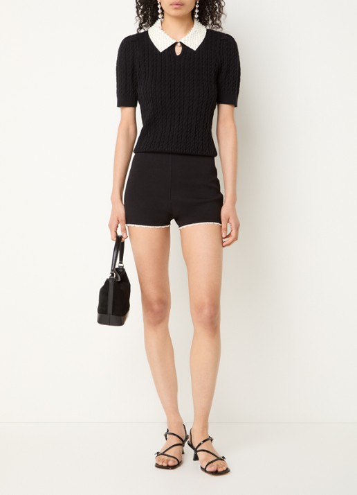 Sandro High waist skinny fit korte broek met imitatieparels - voorkant 3 zwart