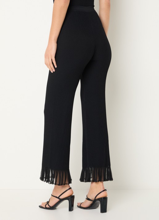 Sandro High waist straight fit broek met franjes - achterkant 4 zwart