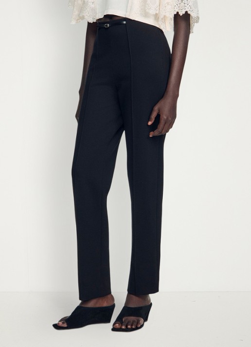 Sandro High waist straight fit broek met ritszakken - detail zwart