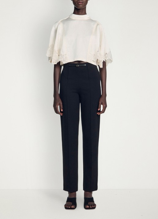 Sandro High waist straight fit broek met ritszakken - detail 2 zwart