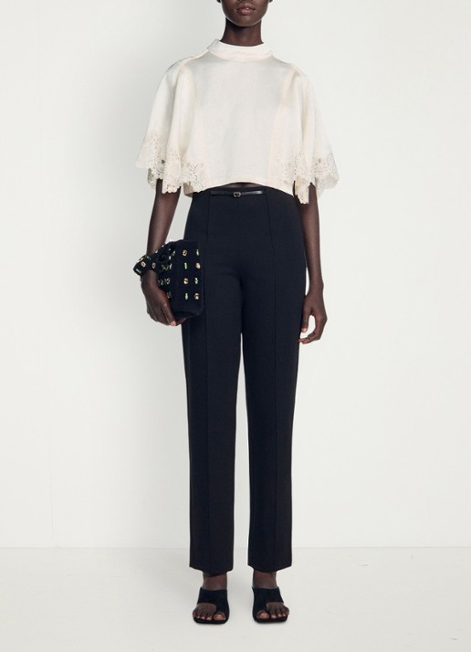 Sandro High waist straight fit broek met ritszakken - voorkant 5 zwart