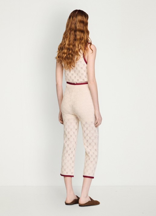 Sandro High waist straight fit broek van crochet - achterkant 7 beige
