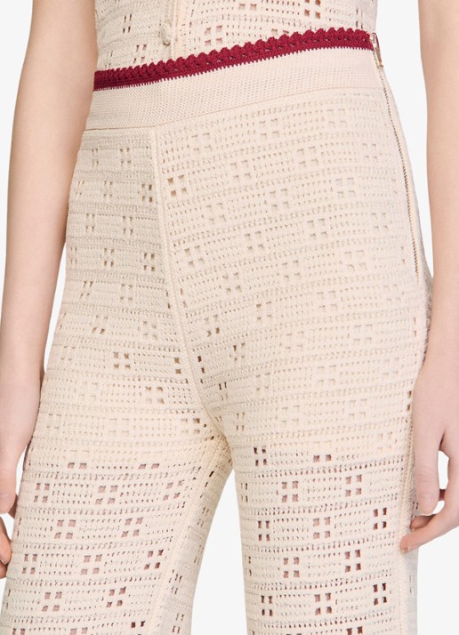 Sandro High waist straight fit broek van crochet - detail 3 beige