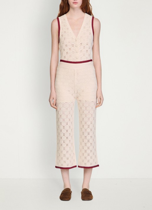 Sandro High waist straight fit broek van crochet - detail 4 beige