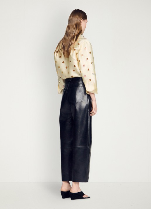Sandro High waist straight fit broek van lamsleer - achterkant zwart