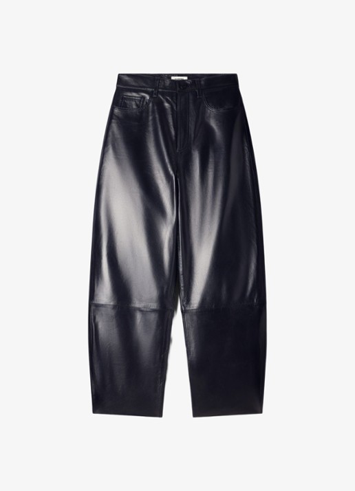 Sandro High waist straight fit broek van lamsleer - voorkant 6 zwart