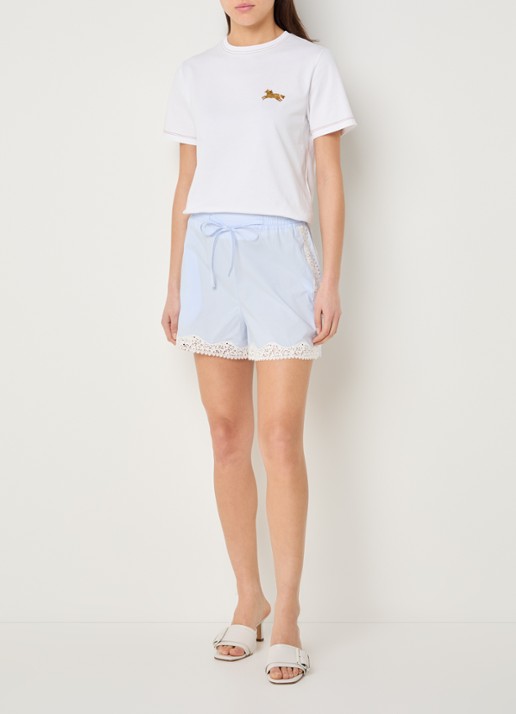 Sandro High waist straight fit korte broek met details van kant - voorkant 3 lichtblauw