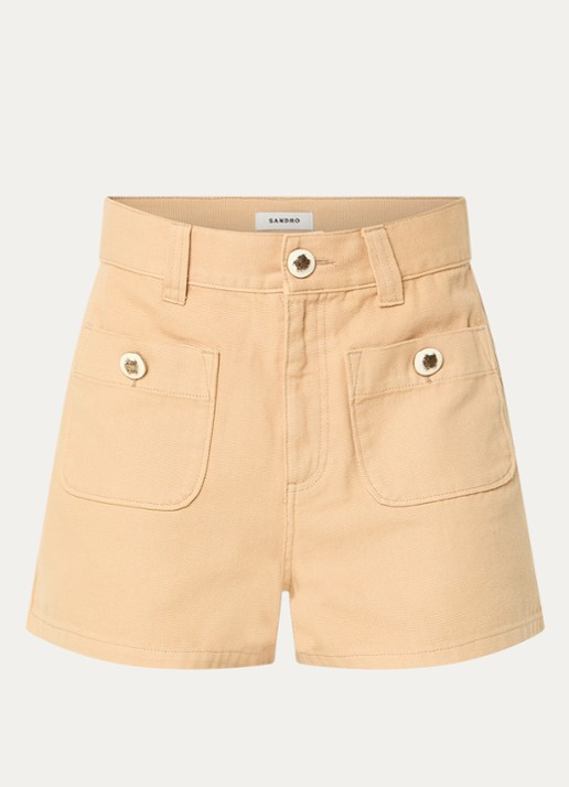 Sandro High waist straight fit korte broek met opgestikte zakken - voorkant 3 camel