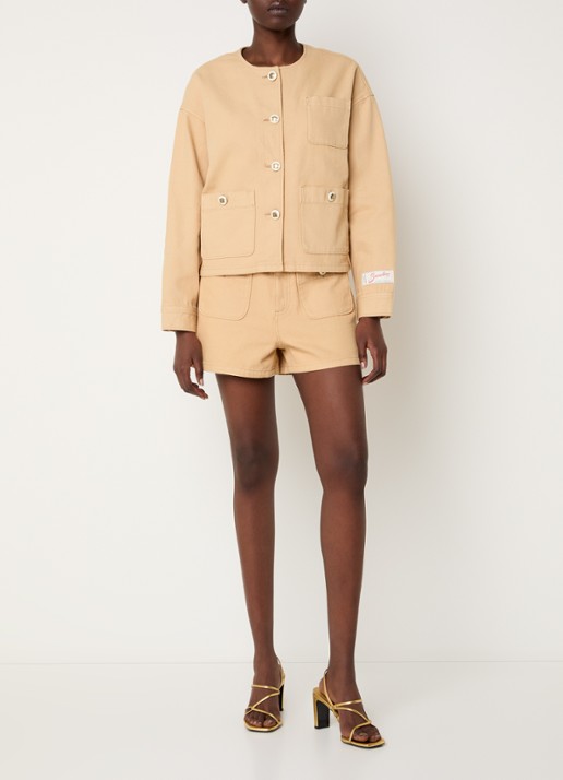 Sandro High waist straight fit korte broek met opgestikte zakken - voorkant 4 camel