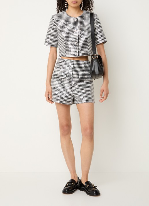 Sandro High waist straight fit korte broek met pailletten - voorkant 4 zwart