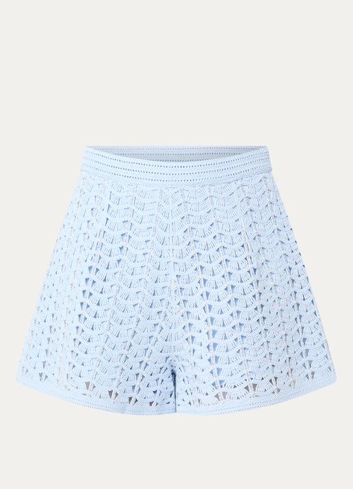 Sandro High waist straight fit korte broek met structuur - voorkant lichtblauw