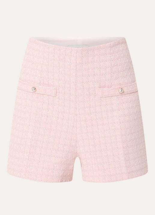 Sandro High waist straight fit korte broek met tweed-look - voorkant 3 lichtroze