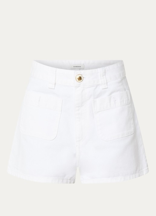 Sandro High waist straight fit korte broek van denim met gekleurde wassing - voorkant 2 wit