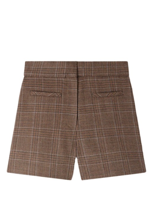 Sandro High waist straight fit korte broek van wol met ruitdessin - voorkant bruin