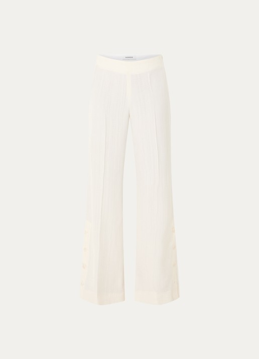 Sandro High waist straight fit pantalon met knoop detail - voorkant 2 ivoor