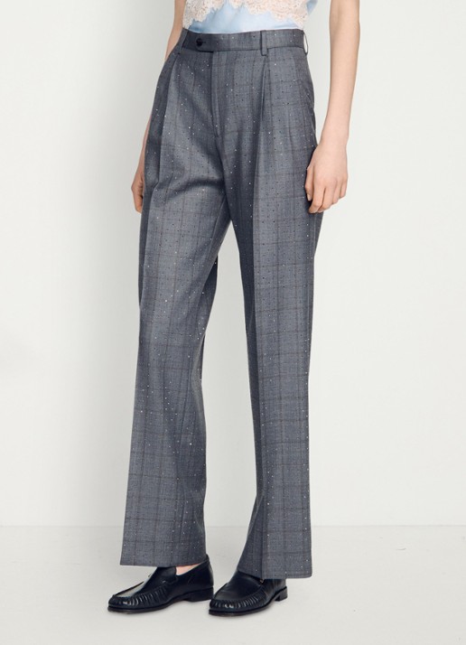 Sandro High waist straight fit pantalon met ruit dessin - detail 3 dark grey / grijs