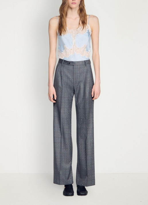 Sandro High waist straight fit pantalon met ruit dessin - detail 6 dark grey / grijs